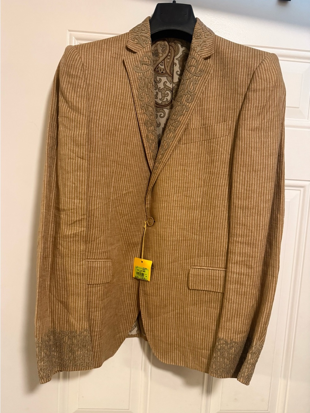 Etro Tan Pinstripe Sport Coat with Paisley Trim